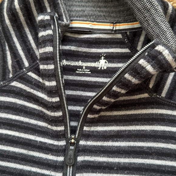 Smartwool 1/4 Zip Pullover Merino Wool Long Sleeve Baselayer Striped Black/Grey - Picture 3 of 7